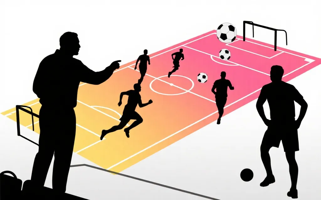 教练在场边指挥与球员跑位热区叠加图